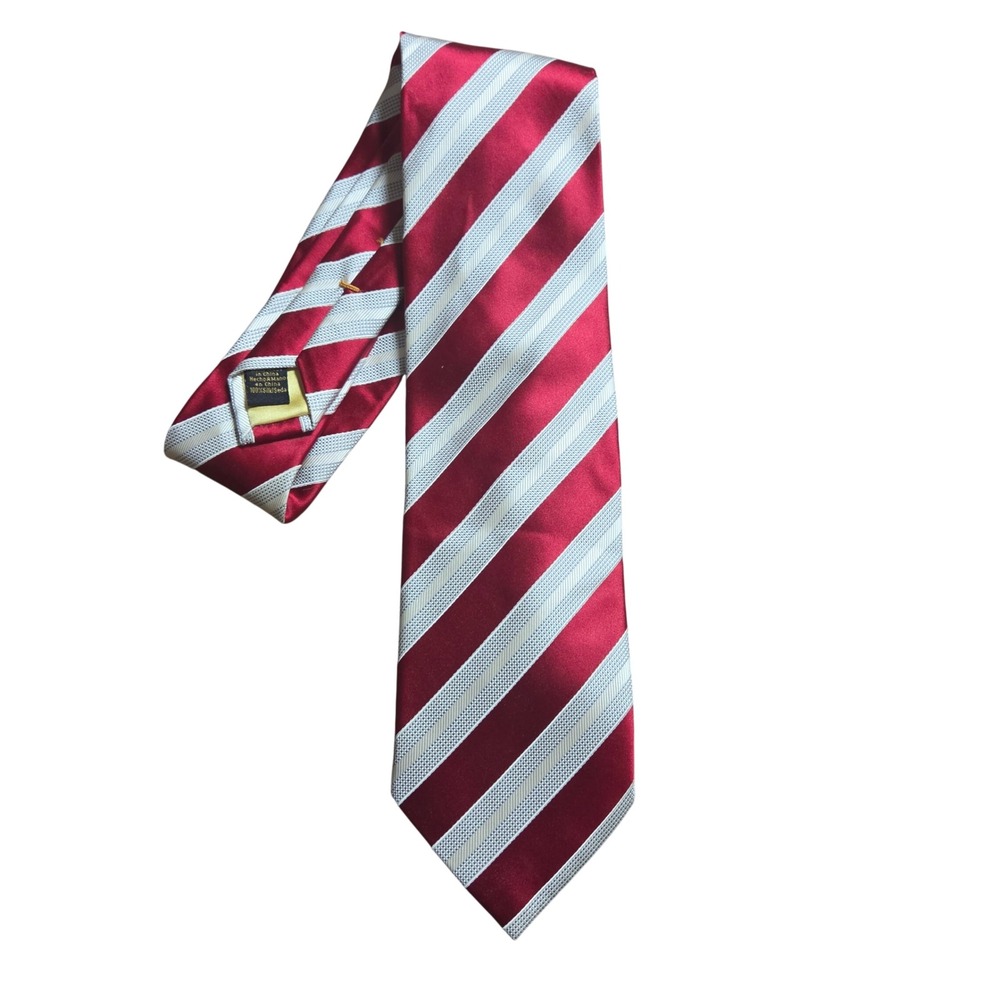 Donald J Trump Signature Collection 100% Silk Tie Red Silver Striped Handmade